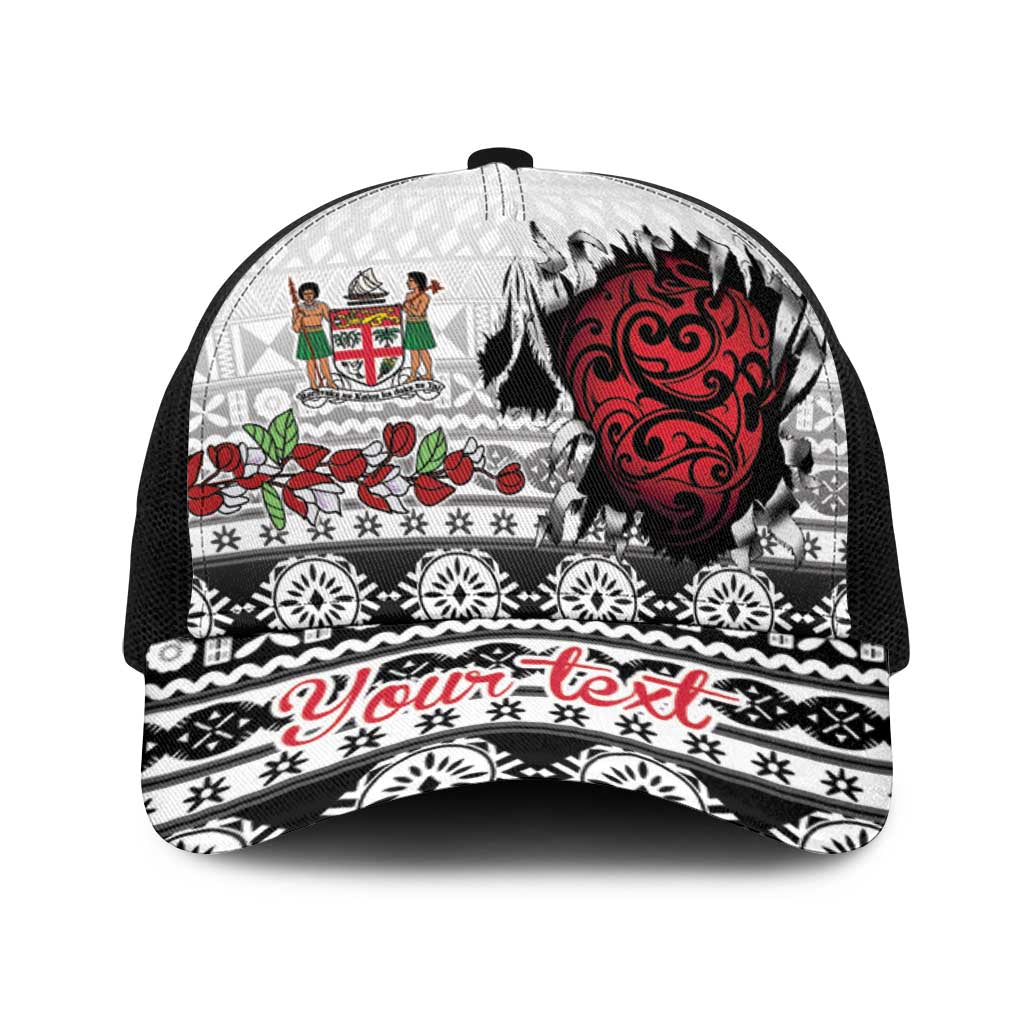 Fiji Heart Tribal Personalised Baseball Net Cap Polynesian Patterns