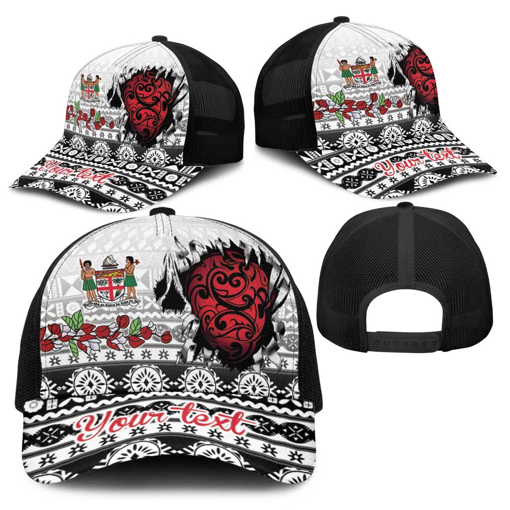 Fiji Heart Tribal Personalised Baseball Net Cap Polynesian Patterns