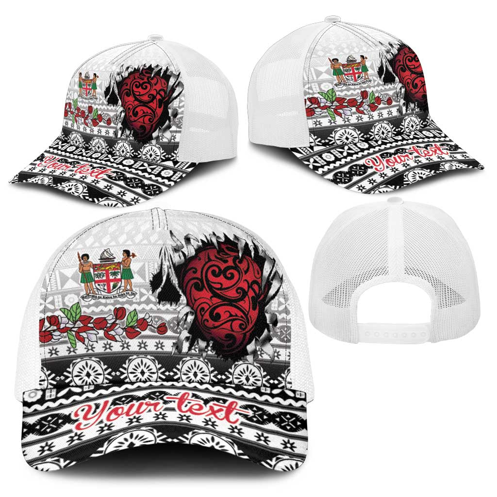 Fiji Heart Tribal Personalised Baseball Net Cap Polynesian Patterns