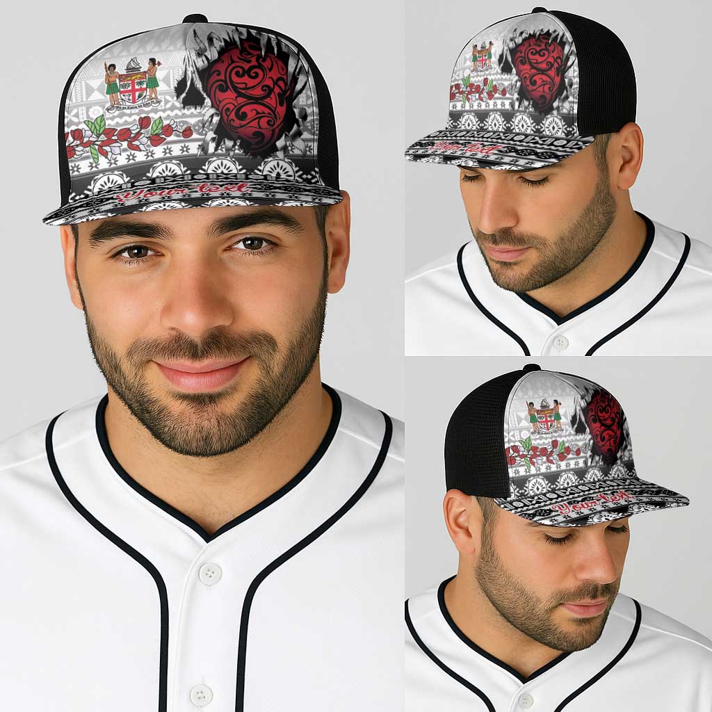 Fiji Heart Tribal Personalised Baseball Net Cap Polynesian Patterns