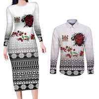 Fiji Heart Tribal Personalised Couples Matching Long Sleeve Bodycon Dress and Long Sleeve Button Shirt Polynesian Patterns LT9 White - Polynesian Pride