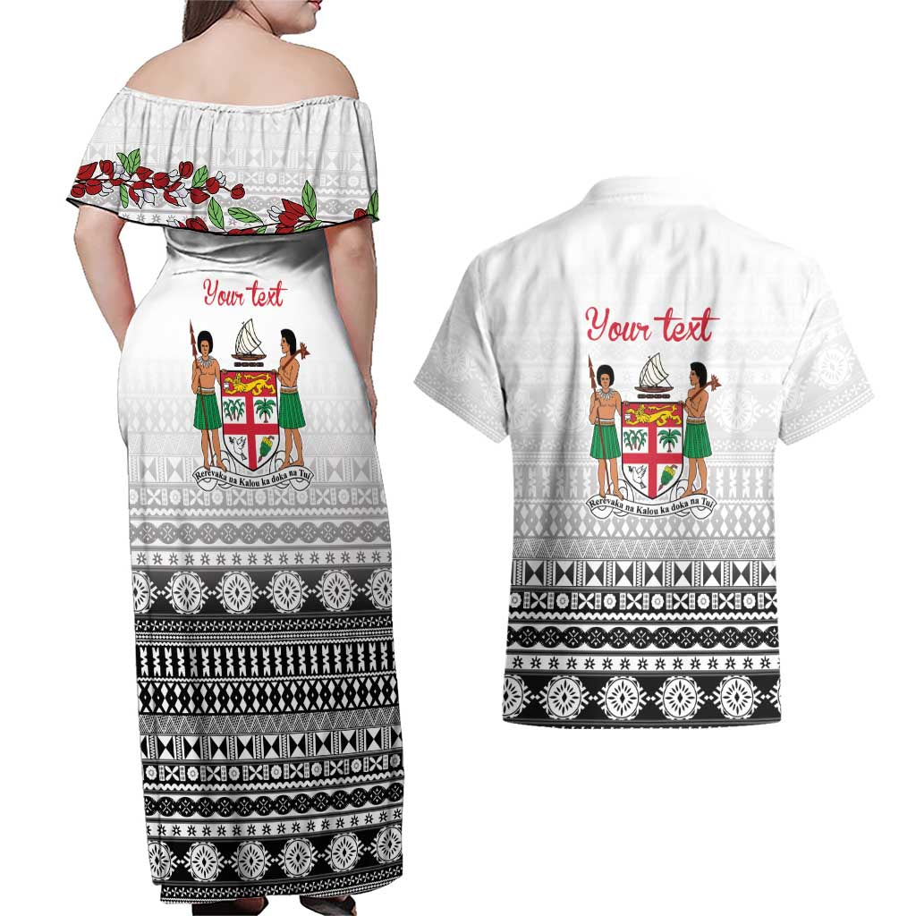 Fiji Heart Tribal Personalised Couples Matching Off Shoulder Maxi Dress and Hawaiian Shirt Polynesian Patterns LT9 - Polynesian Pride