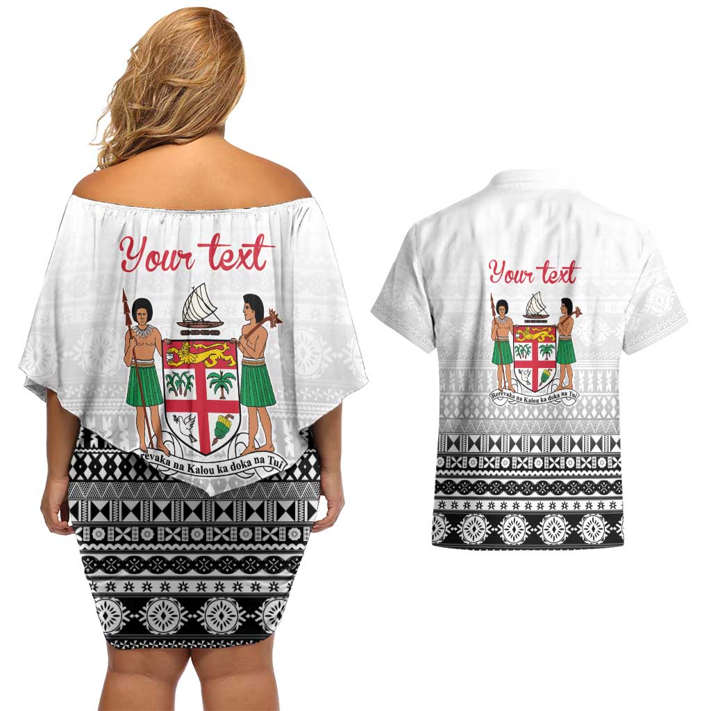Fiji Heart Tribal Personalised Couples Matching Off Shoulder Short Dress and Hawaiian Shirt Polynesian Patterns LT9 - Polynesian Pride