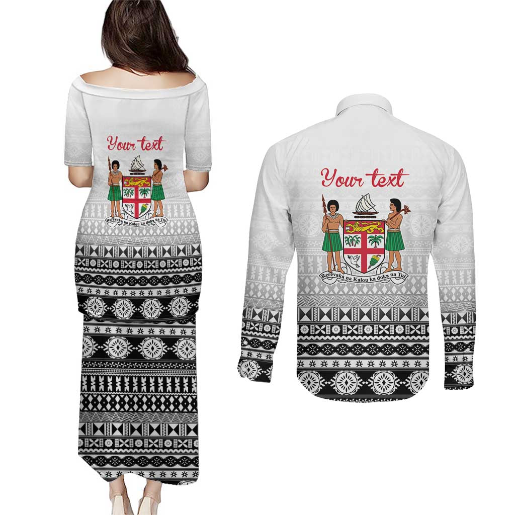 Fiji Heart Tribal Personalised Couples Matching Puletasi and Long Sleeve Button Shirt Polynesian Patterns