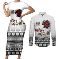Fiji Heart Tribal Personalised Couples Matching Short Sleeve Bodycon Dress and Long Sleeve Button Shirt Polynesian Patterns LT9 White - Polynesian Pride