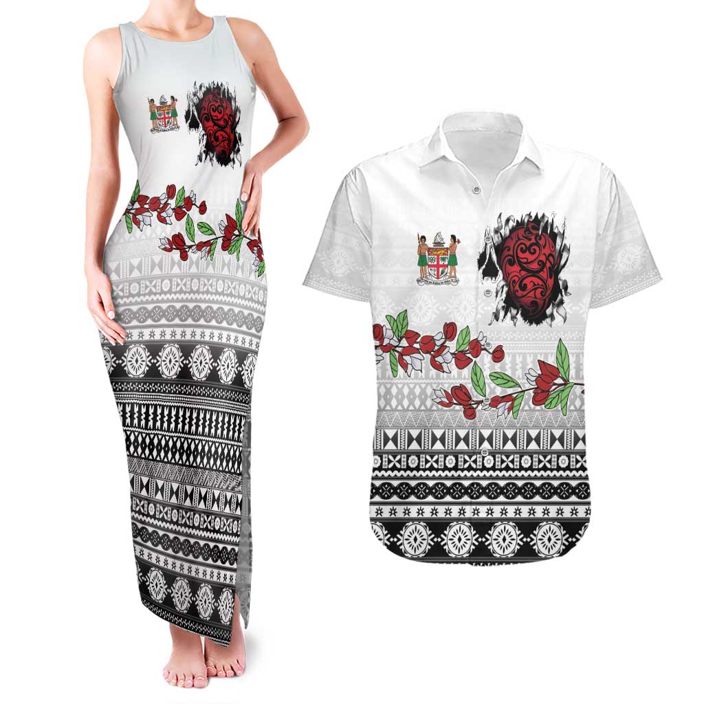 Fiji Heart Tribal Personalised Couples Matching Tank Maxi Dress and Hawaiian Shirt Polynesian Patterns