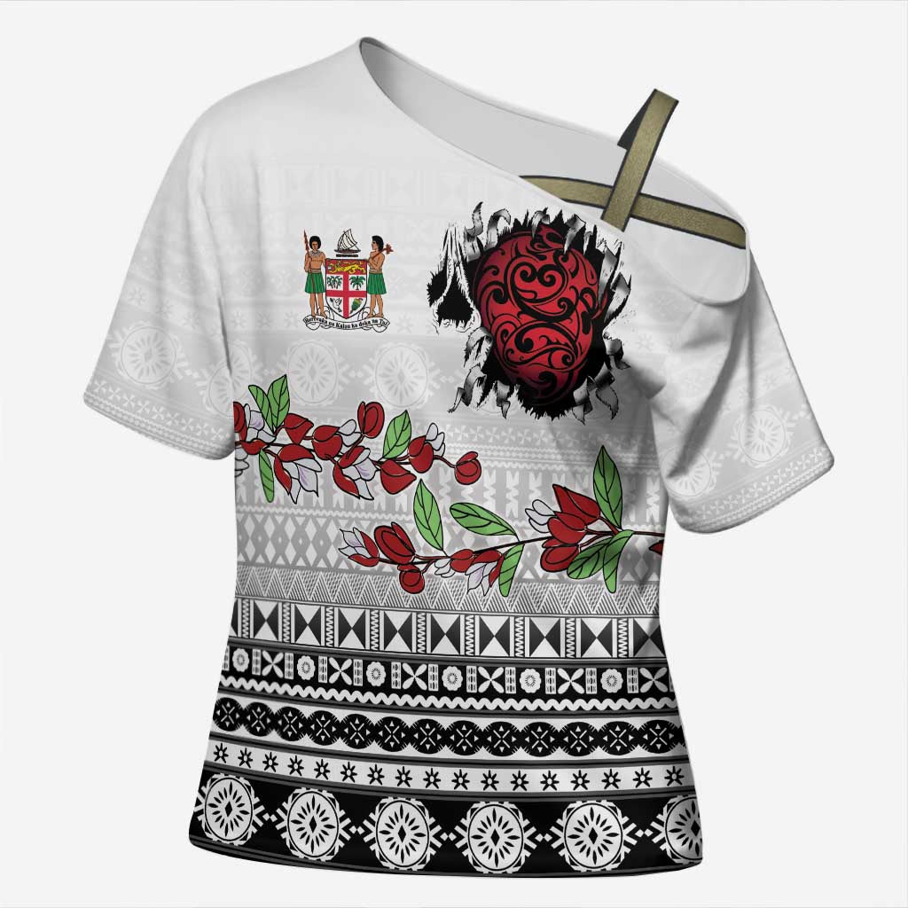 Fiji Heart Tribal Personalised Cross Shoulder Shirt Polynesian Patterns
