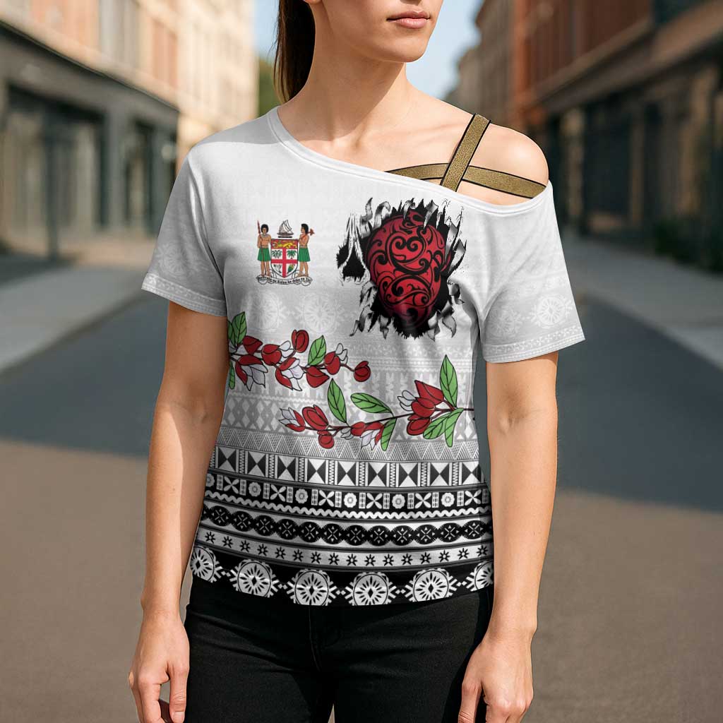 Fiji Heart Tribal Personalised Cross Shoulder Shirt Polynesian Patterns