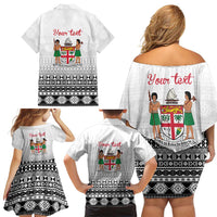 Fiji Heart Tribal Personalised Family Matching Off Shoulder Short Dress and Hawaiian Shirt Polynesian Patterns