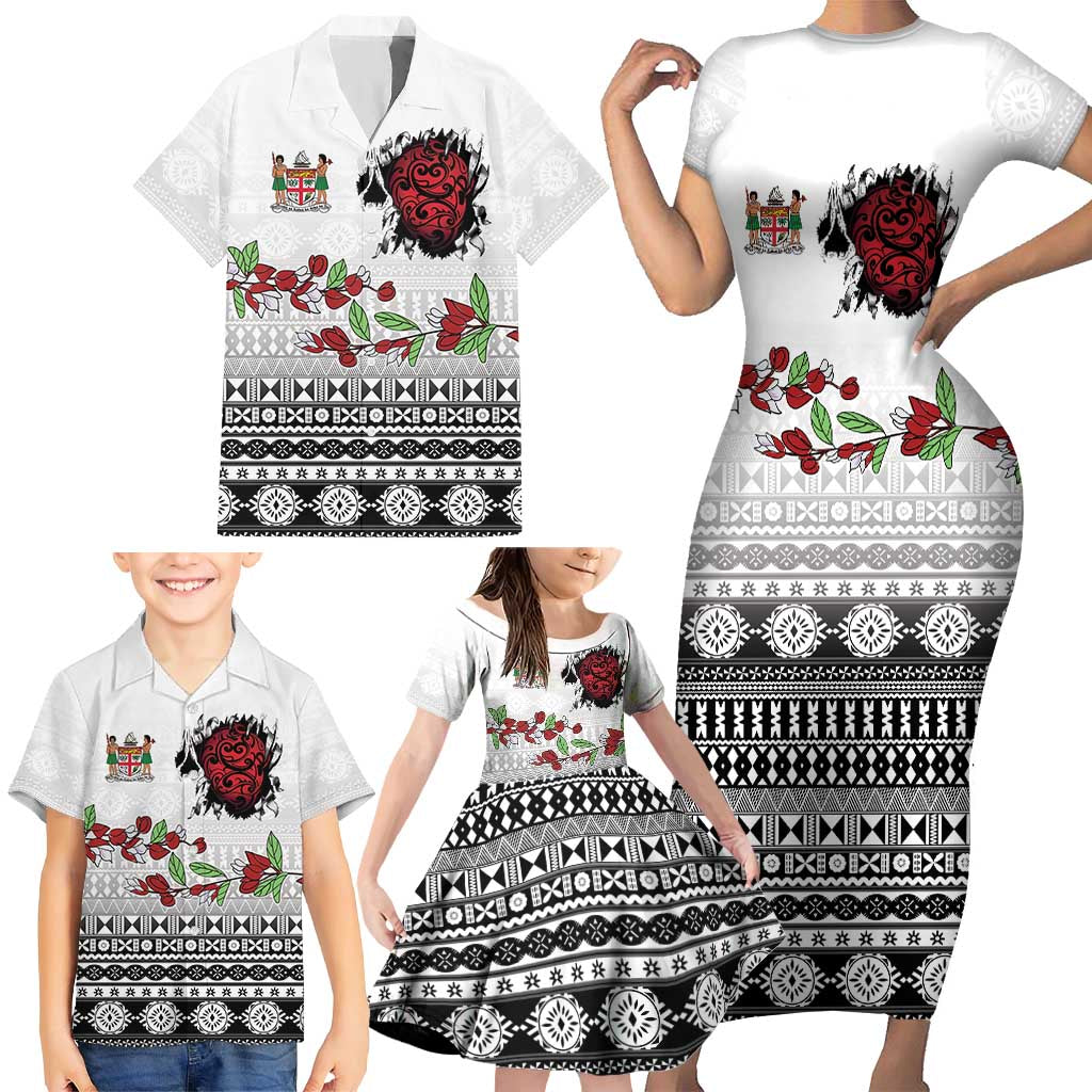 Fiji Heart Tribal Personalised Family Matching Short Sleeve Bodycon Dress and Hawaiian Shirt Polynesian Patterns