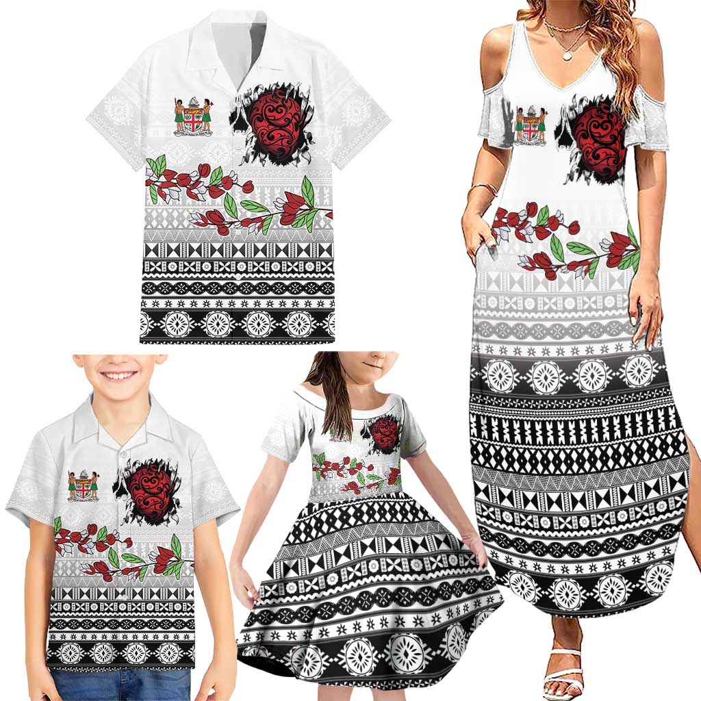Fiji Heart Tribal Personalised Family Matching Summer Maxi Dress and Hawaiian Shirt Polynesian Patterns