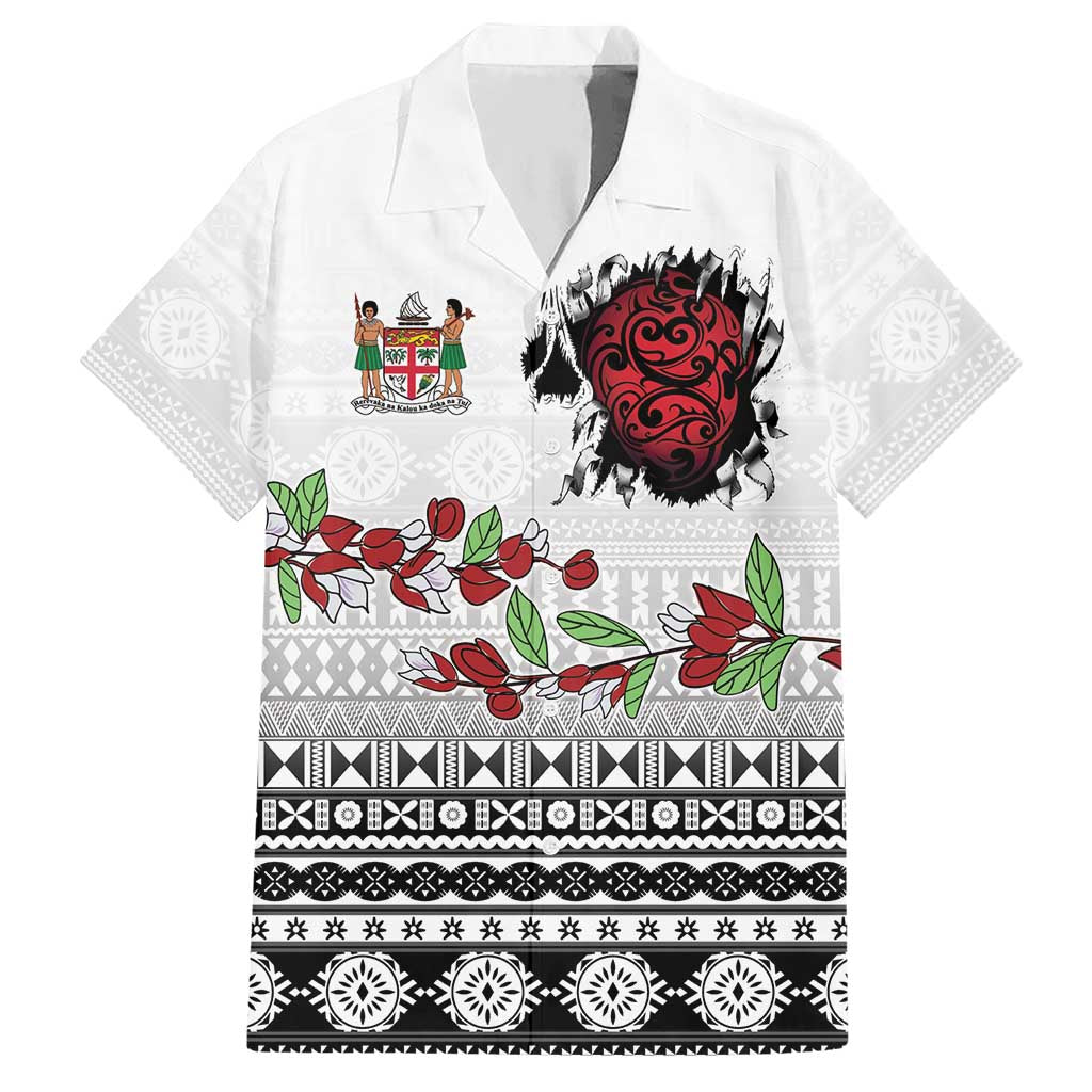 Fiji Heart Tribal Personalised Hawaiian Shirt Polynesian Patterns LT9 White - Polynesian Pride