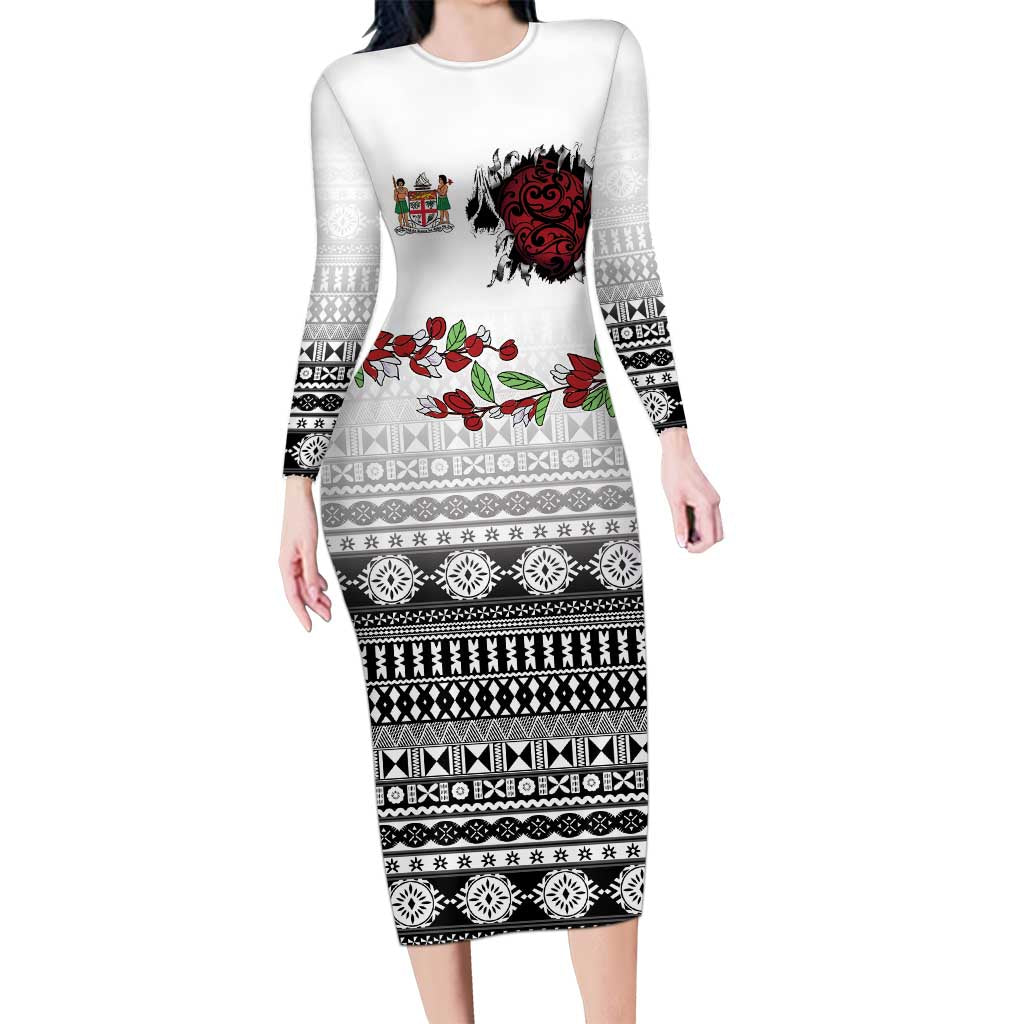 Fiji Heart Tribal Personalised Long Sleeve Bodycon Dress Polynesian Patterns