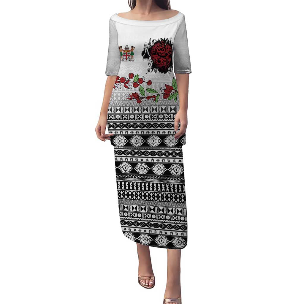 Fiji Heart Tribal Personalised Puletasi Polynesian Patterns LT9 Long Dress White - Polynesian Pride