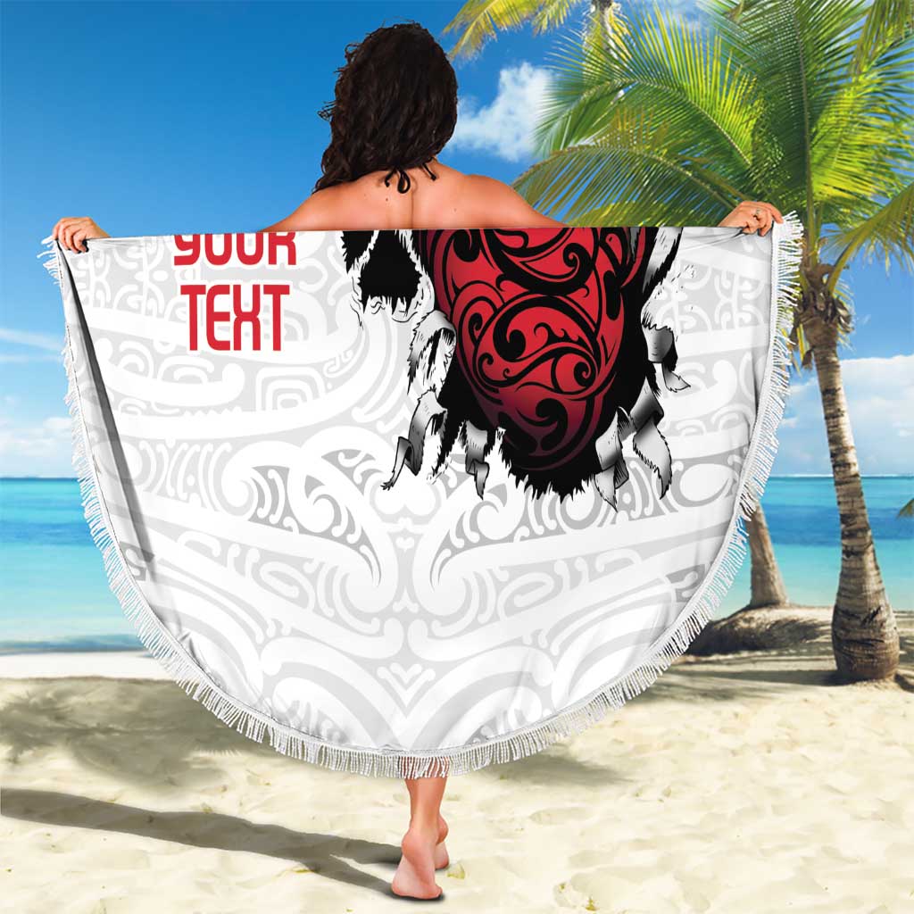 New Zealand Maori Heart Tribal Personalised Beach Blanket Polynesian Patterns