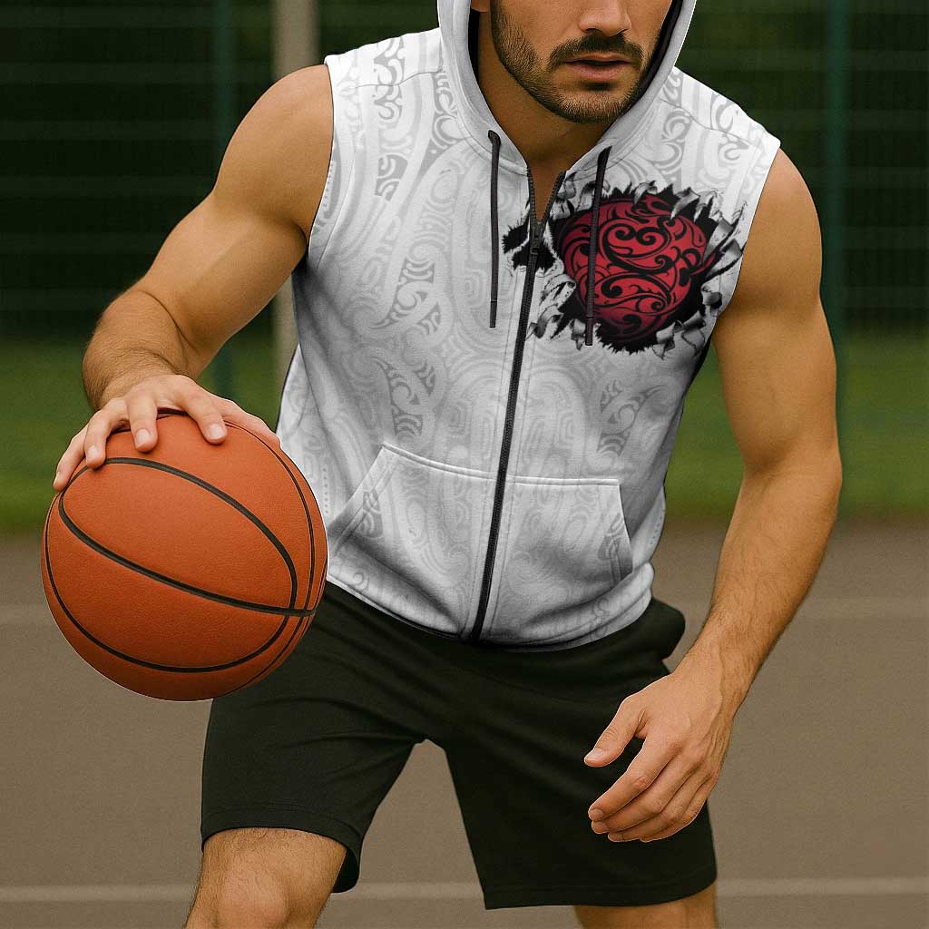 New Zealand Maori Heart Tribal Personalised Sleeveless Zip Hoodie Polynesian Patterns