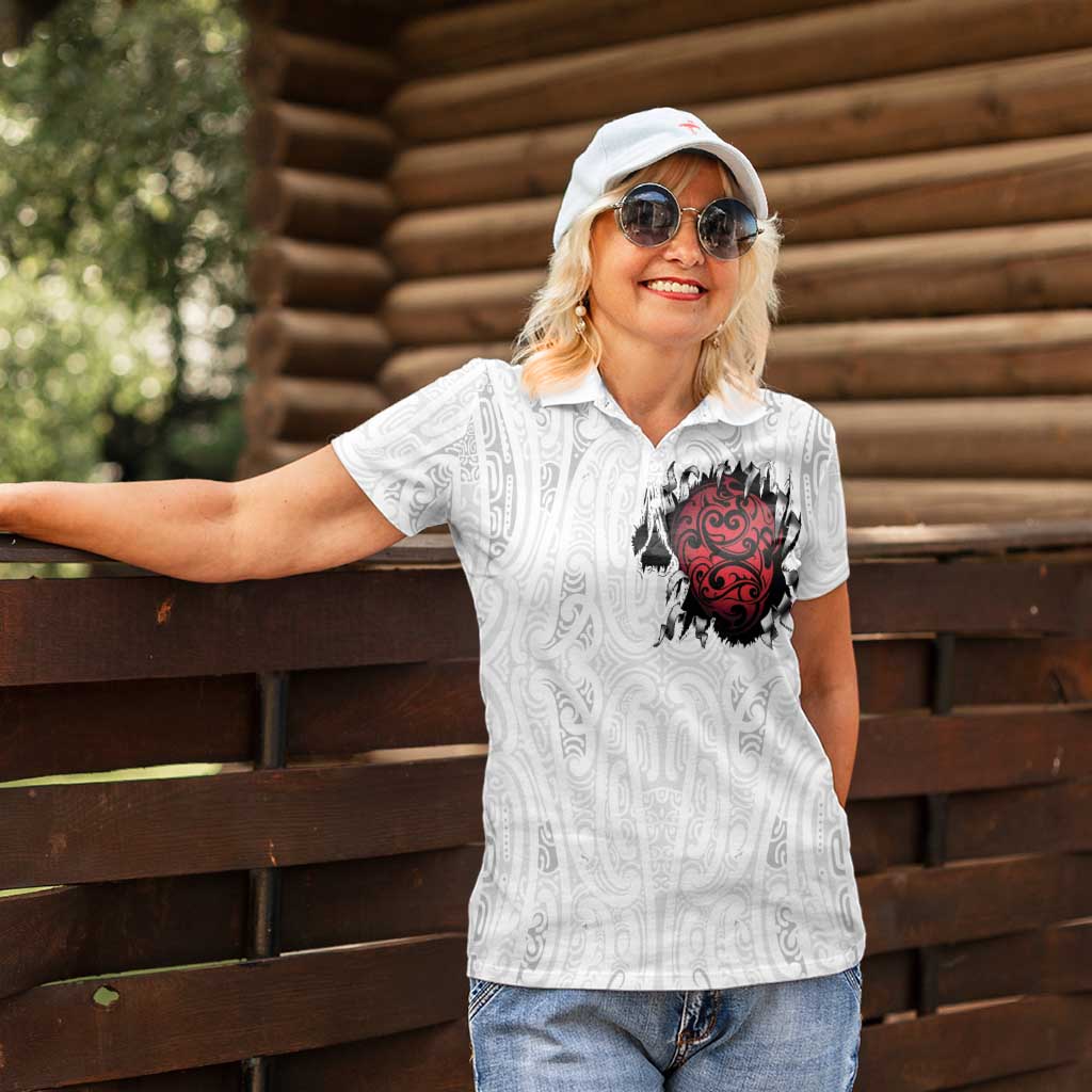 New Zealand Maori Heart Tribal Personalised Women Polo Shirt Polynesian Patterns