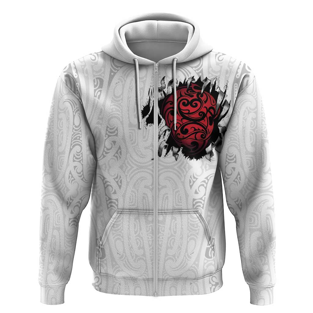New Zealand Maori Heart Tribal Personalised Zip Hoodie Polynesian Patterns LT9 Zip Hoodie White - Polynesian Pride