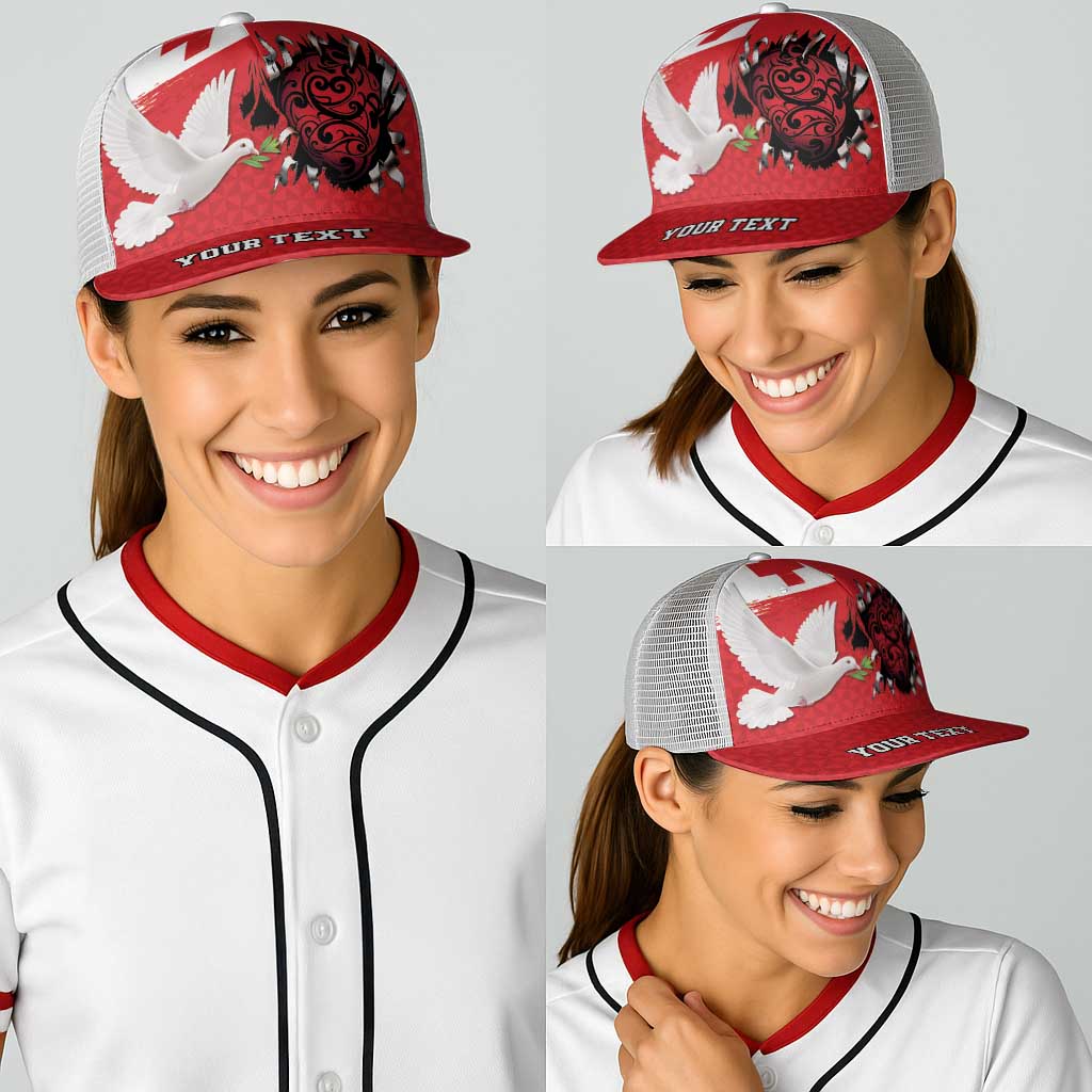 Tonga Heart Tribal Personalised Baseball Net Cap Polynesian Patterns