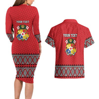 Tonga Heart Tribal Personalised Couples Matching Long Sleeve Bodycon Dress and Hawaiian Shirt Polynesian Patterns LT9 - Polynesian Pride
