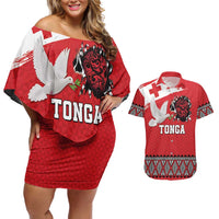 Tonga Heart Tribal Personalised Couples Matching Off Shoulder Short Dress and Hawaiian Shirt Polynesian Patterns