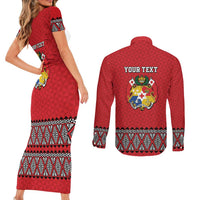 Tonga Heart Tribal Personalised Couples Matching Short Sleeve Bodycon Dress and Long Sleeve Button Shirt Polynesian Patterns LT9 - Polynesian Pride