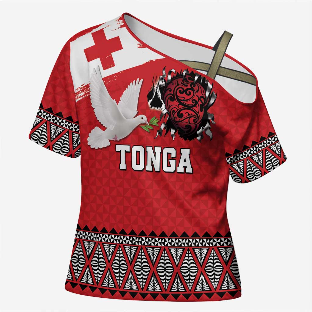 Tonga Heart Tribal Personalised Cross Shoulder Shirt Polynesian Patterns