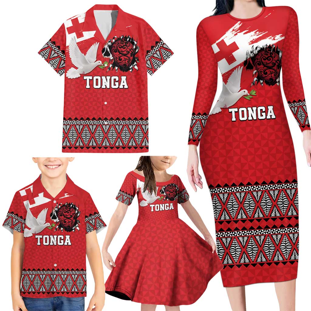Tonga Heart Tribal Personalised Family Matching Long Sleeve Bodycon Dress and Hawaiian Shirt Polynesian Patterns