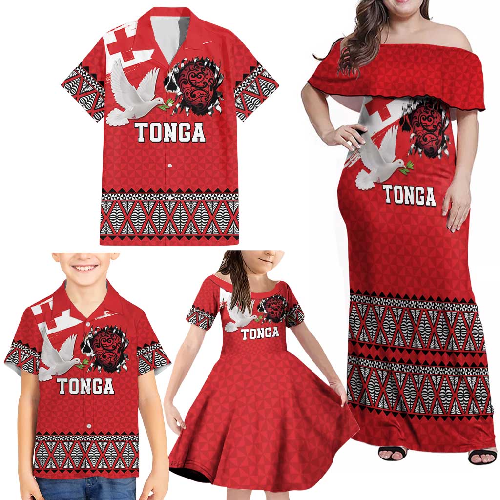 Tonga Heart Tribal Personalised Family Matching Off Shoulder Maxi Dress and Hawaiian Shirt Polynesian Patterns