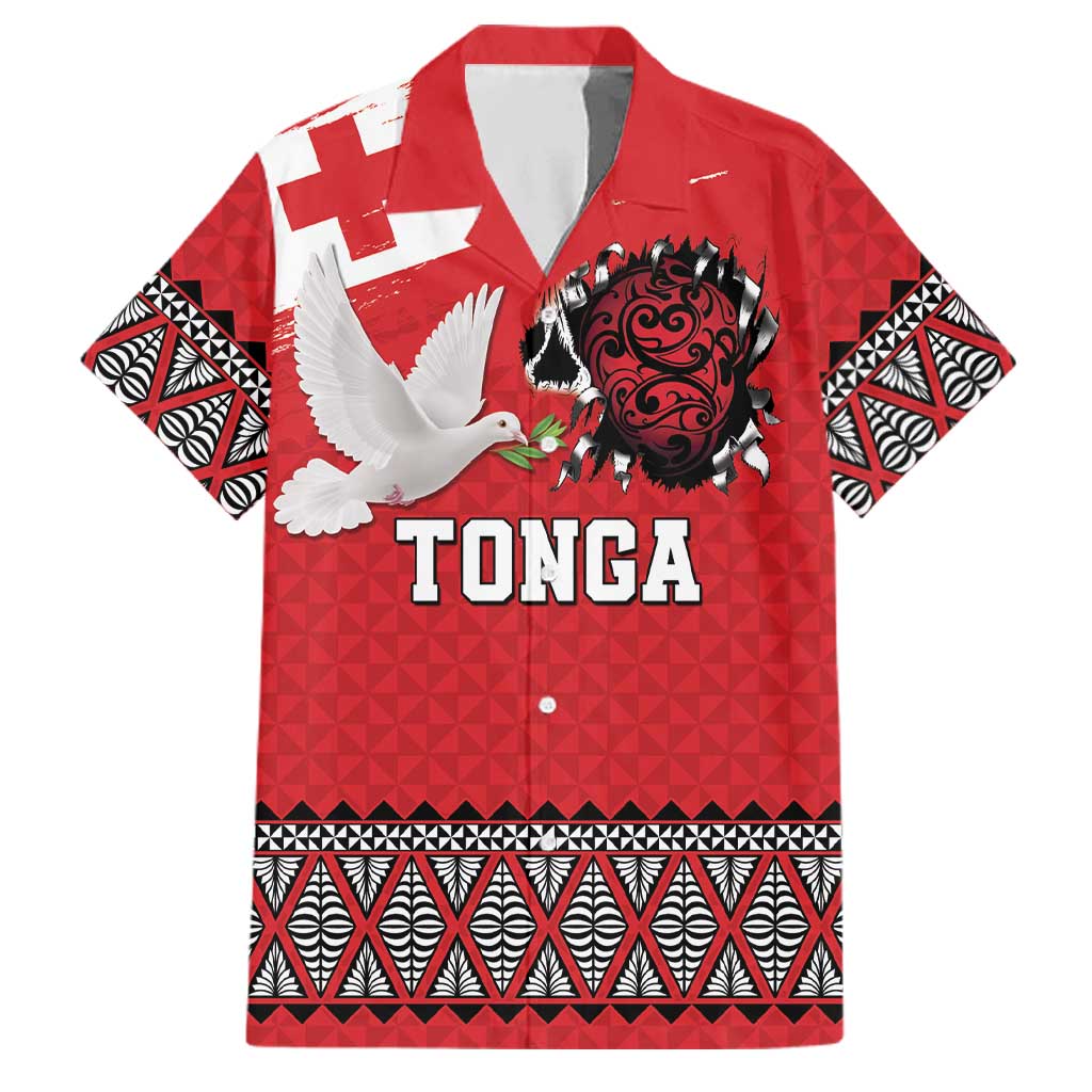 Tonga Heart Tribal Personalised Family Matching Off Shoulder Short Dress and Hawaiian Shirt Polynesian Patterns LT9 Dad's Shirt - Short Sleeve Red - Polynesian Pride