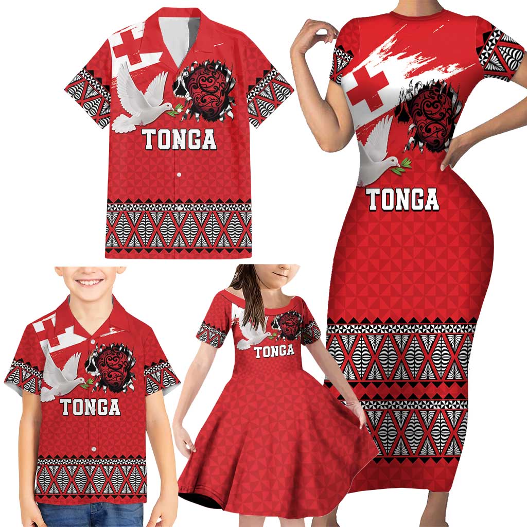 Tonga Heart Tribal Personalised Family Matching Short Sleeve Bodycon Dress and Hawaiian Shirt Polynesian Patterns