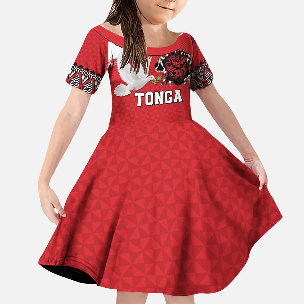 Tonga Heart Tribal Personalised Family Matching Summer Maxi Dress and Hawaiian Shirt Polynesian Patterns LT9 Daughter's Dress Red - Polynesian Pride
