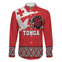 Tonga Heart Tribal Personalised Family Matching Summer Maxi Dress and Hawaiian Shirt Polynesian Patterns LT9 Dad's Shirt - Long Sleeve Red - Polynesian Pride