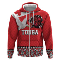 Tonga Heart Tribal Personalised Hoodie Polynesian Patterns LT9 Zip Hoodie Red - Polynesian Pride