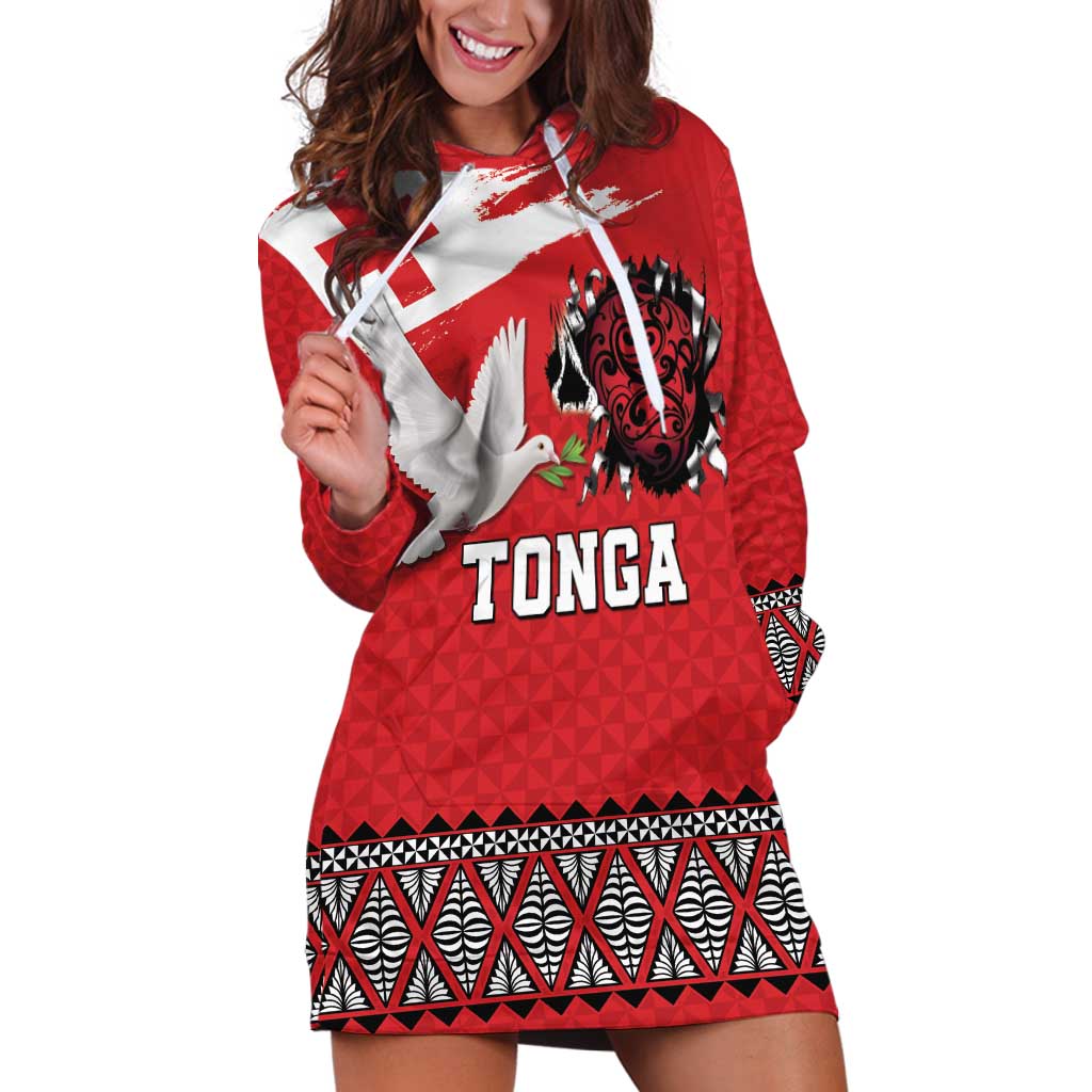 Tonga Heart Tribal Personalised Hoodie Dress Polynesian Patterns LT9 Red - Polynesian Pride