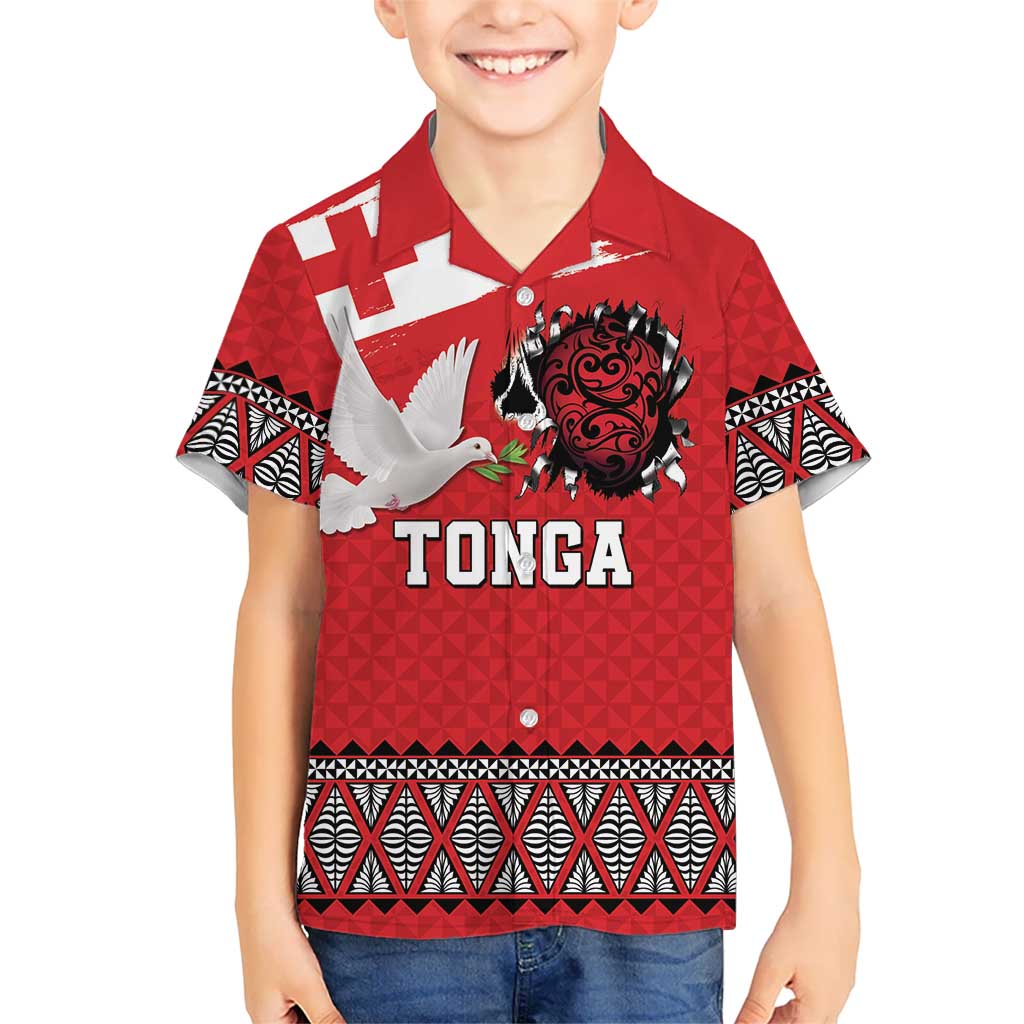 Tonga Heart Tribal Personalised Kid Hawaiian Shirt Polynesian Patterns LT9 Kid Red - Polynesian Pride