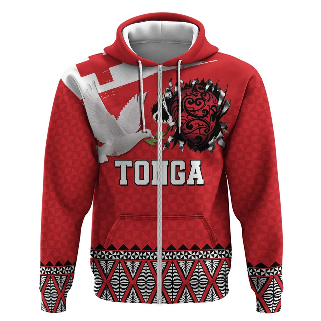 Tonga Heart Tribal Personalised Zip Hoodie Polynesian Patterns LT9 Zip Hoodie Red - Polynesian Pride