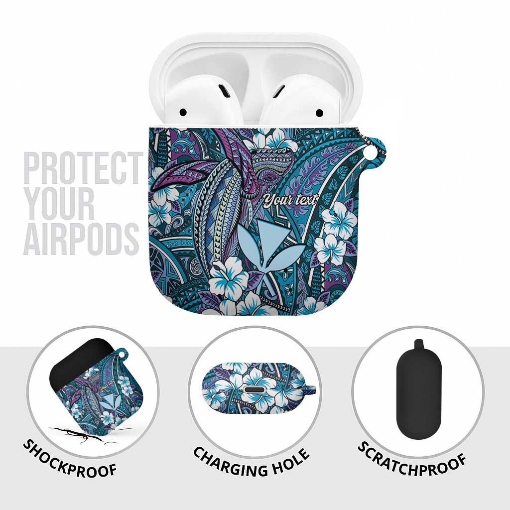 Personalised Hawaii Tribal Humpback Whale AirPods Case Polu Hibiscus Seamless Pattern