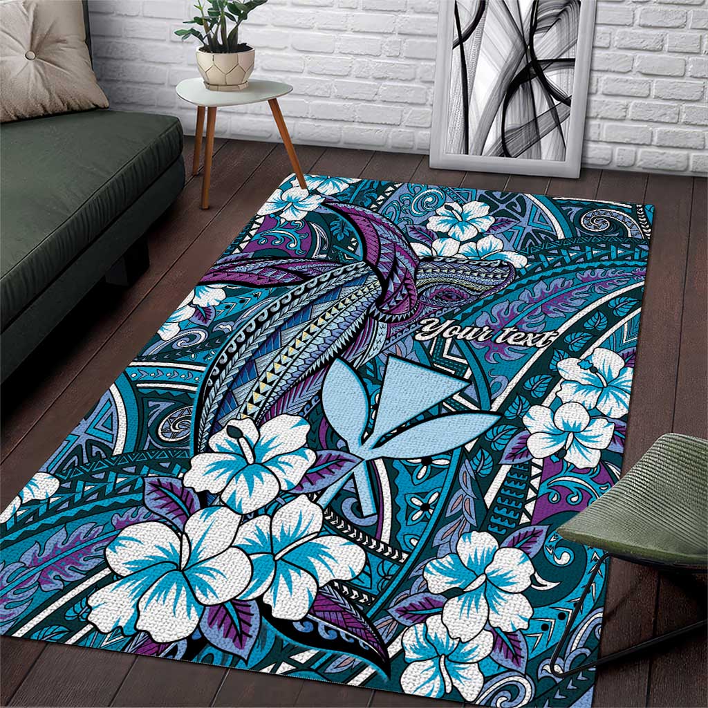 Personalised Hawaii Tribal Humpback Whale Area Rug Polu Hibiscus Seamless Pattern