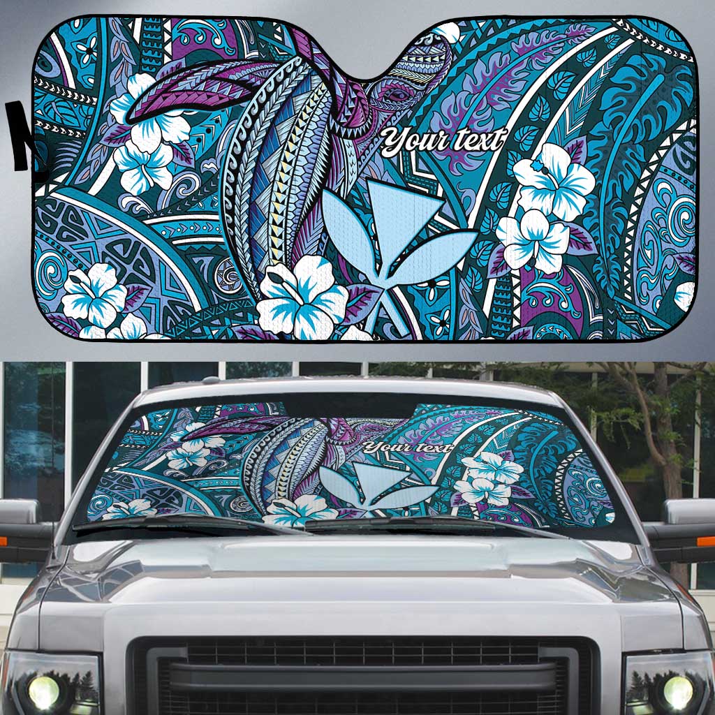 Personalised Hawaii Tribal Humpback Whale Auto Sun Shade Polu Hibiscus Seamless Pattern