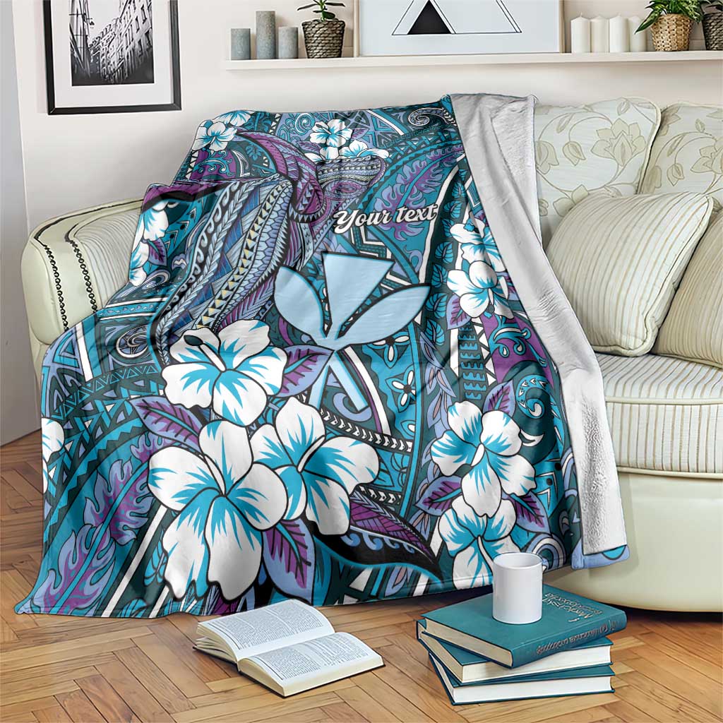 Personalised Hawaii Tribal Humpback Whale Blanket Polu Hibiscus Seamless Pattern