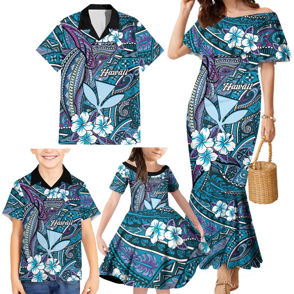 Personalised Hawaii Tribal Humpback Whale Family Matching Mermaid Dress and Hawaiian Shirt Polu Hibiscus Seamless Pattern LT9 - Polynesian Pride