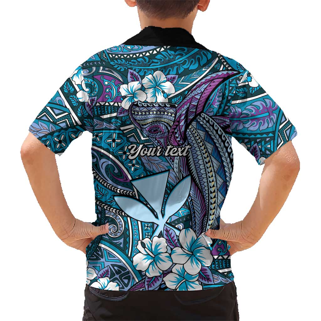Personalised Hawaii Tribal Humpback Whale Family Matching Puletasi and Hawaiian Shirt Polu Hibiscus Seamless Pattern