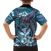 Personalised Hawaii Tribal Humpback Whale Family Matching Puletasi and Hawaiian Shirt Polu Hibiscus Seamless Pattern