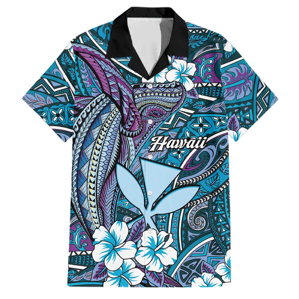 Personalised Hawaii Tribal Humpback Whale Family Matching Puletasi and Hawaiian Shirt Polu Hibiscus Seamless Pattern