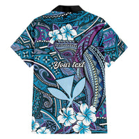 Personalised Hawaii Tribal Humpback Whale Family Matching Puletasi and Hawaiian Shirt Polu Hibiscus Seamless Pattern