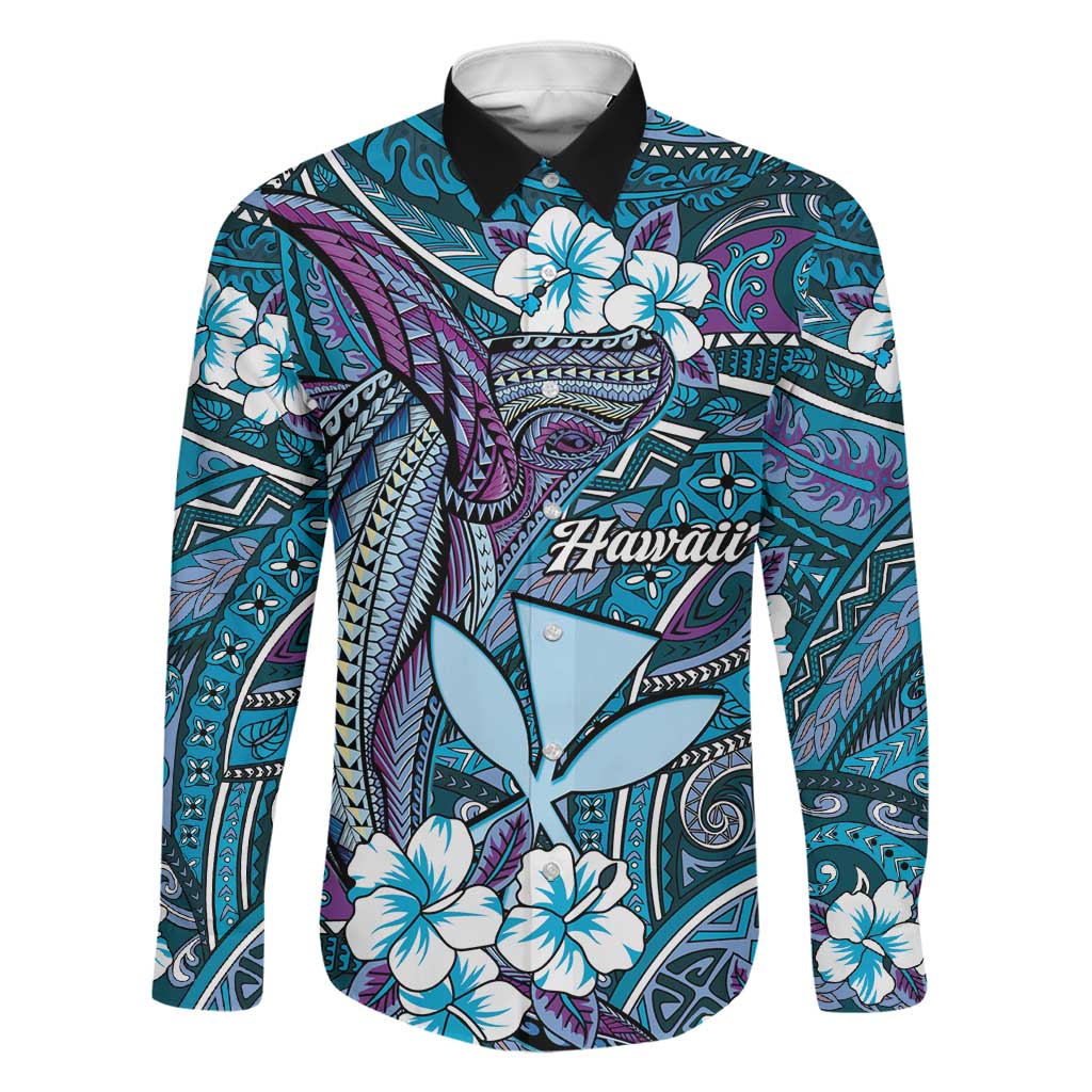 Personalised Hawaii Tribal Humpback Whale Family Matching Puletasi and Hawaiian Shirt Polu Hibiscus Seamless Pattern