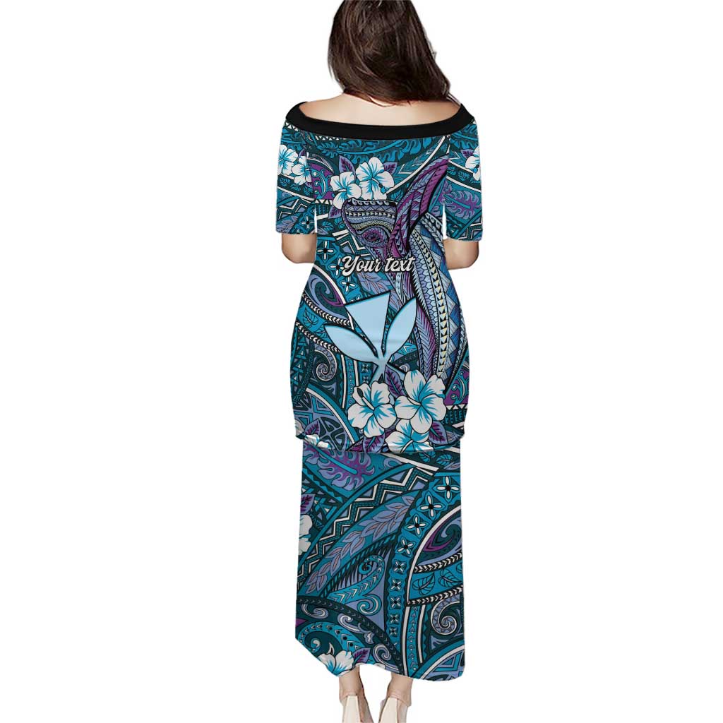 Personalised Hawaii Tribal Humpback Whale Family Matching Puletasi and Hawaiian Shirt Polu Hibiscus Seamless Pattern