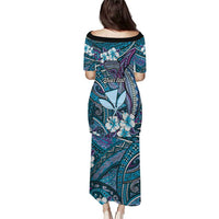Personalised Hawaii Tribal Humpback Whale Family Matching Puletasi and Hawaiian Shirt Polu Hibiscus Seamless Pattern
