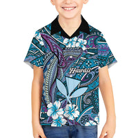 Personalised Hawaii Tribal Humpback Whale Family Matching Puletasi and Hawaiian Shirt Polu Hibiscus Seamless Pattern